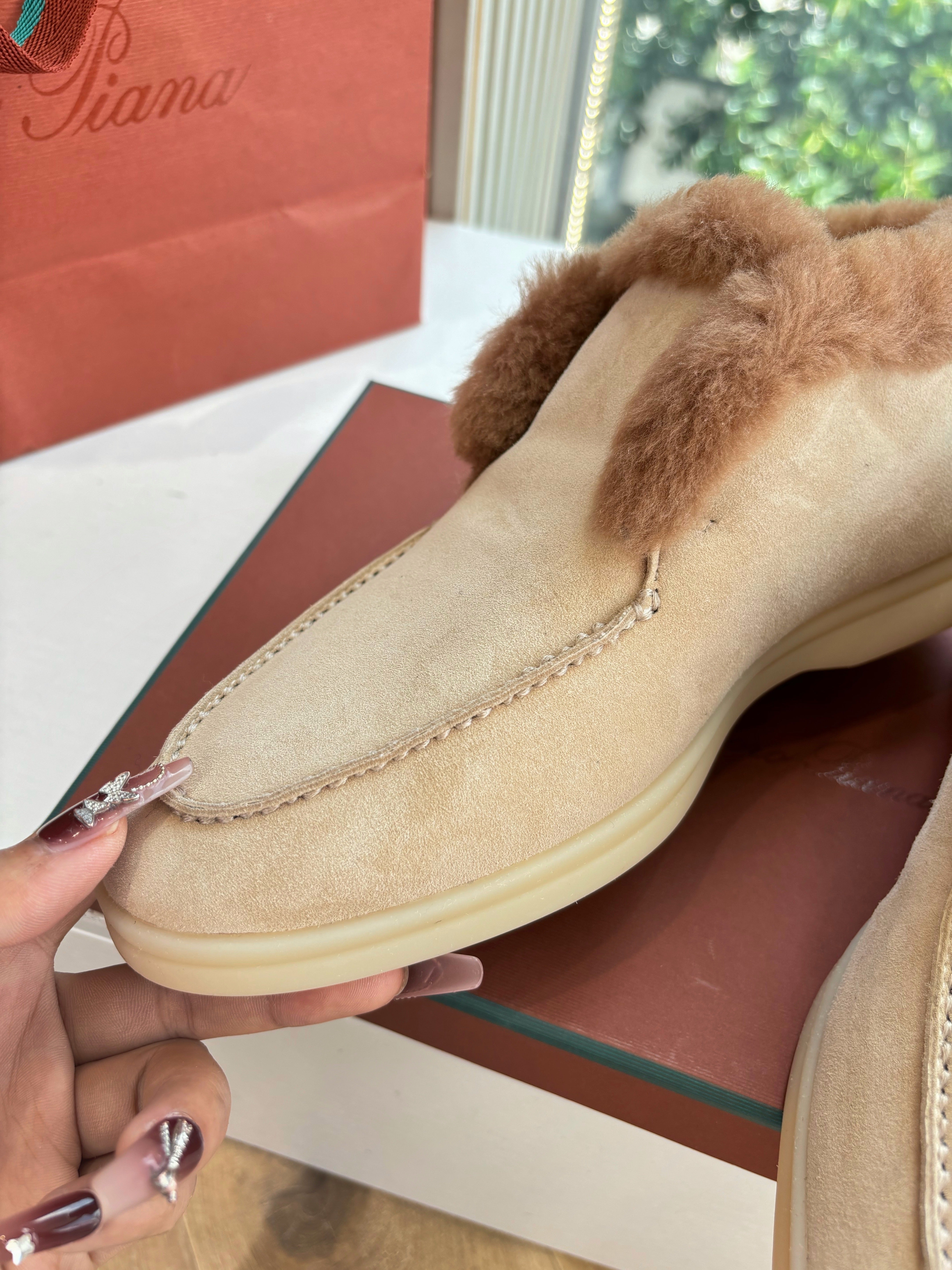 LP Open Walk Ankle Boot Light Beige Brown Fur Suede 507421