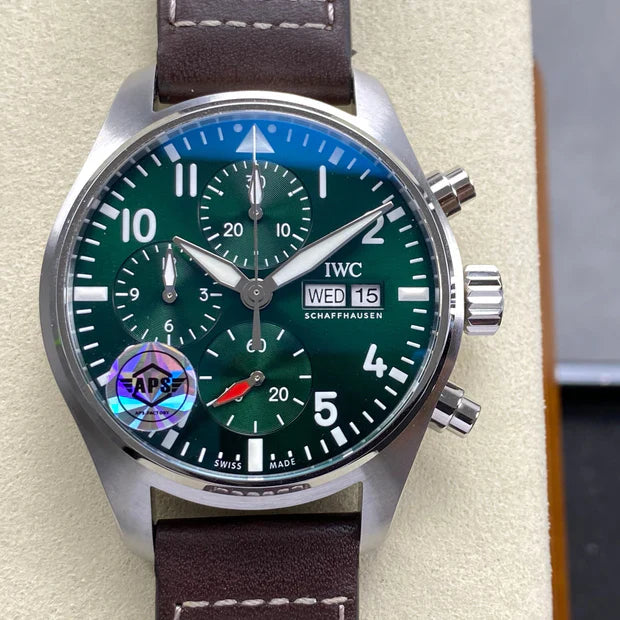 IWC Schaffhausen Pilot's 41mm Green Dial Brown Leather Strap