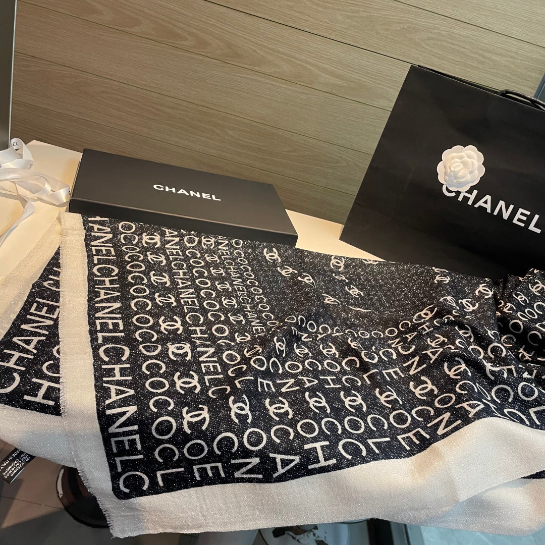 CC Monogram Logo 105x200cm Black White Cashmere 145877