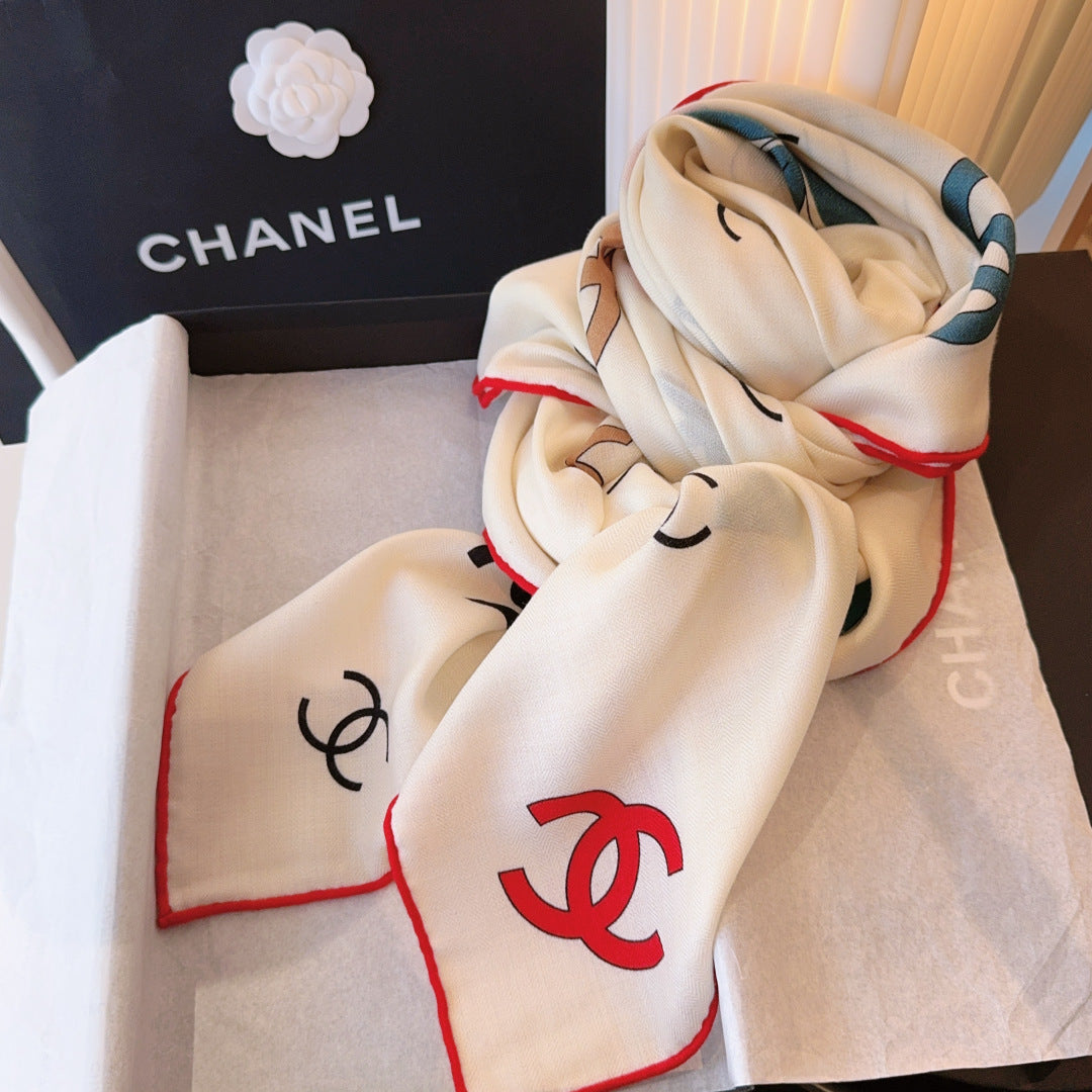CC 25s Scarf 140cm White Multicolor Cashmere 973461