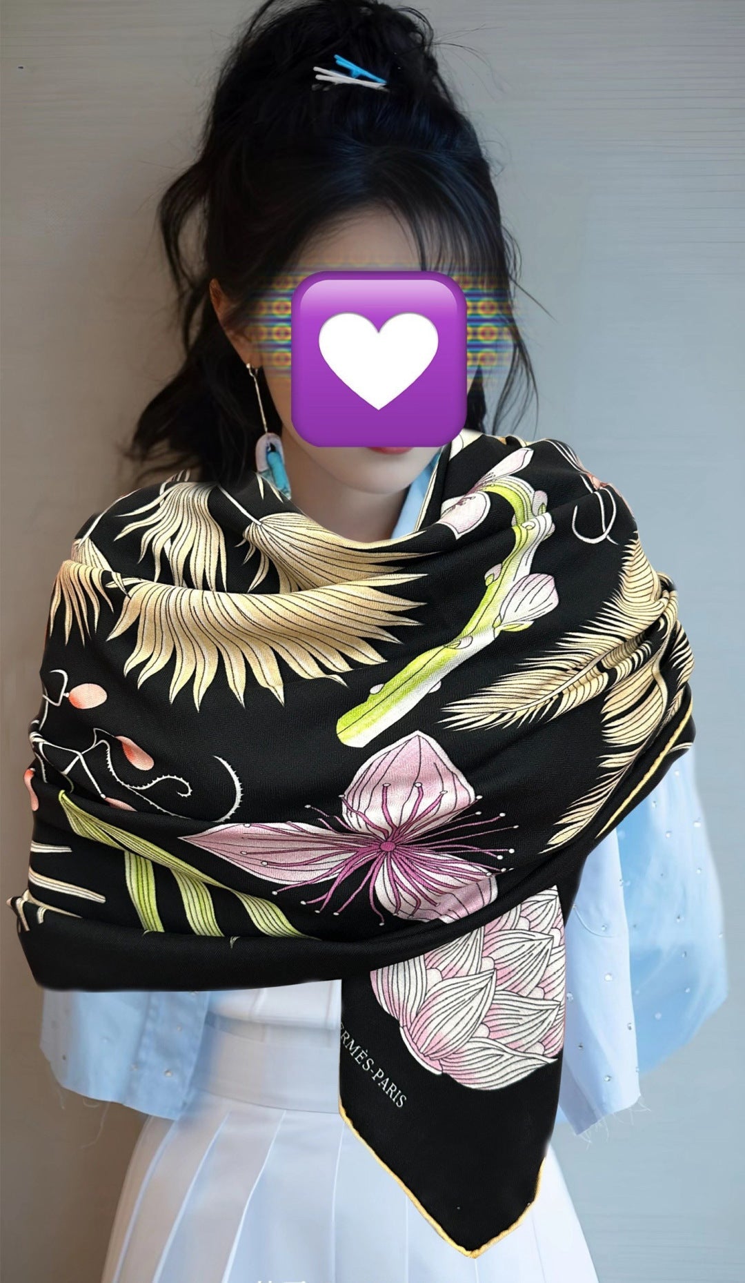 HM Scarf 140x140 Colorful Twill Silk Cashmere 569463