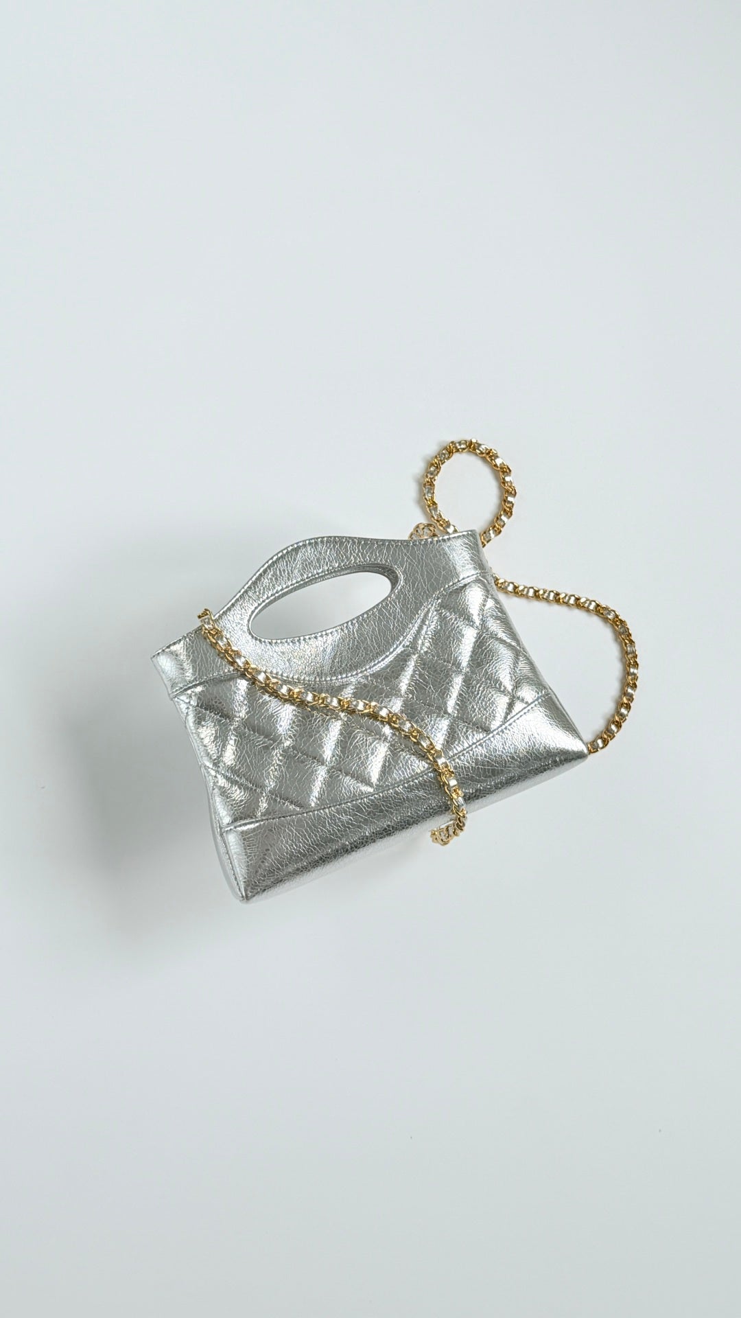 CC 26s Top Handle Bag Silver Metallic Quilted Leather