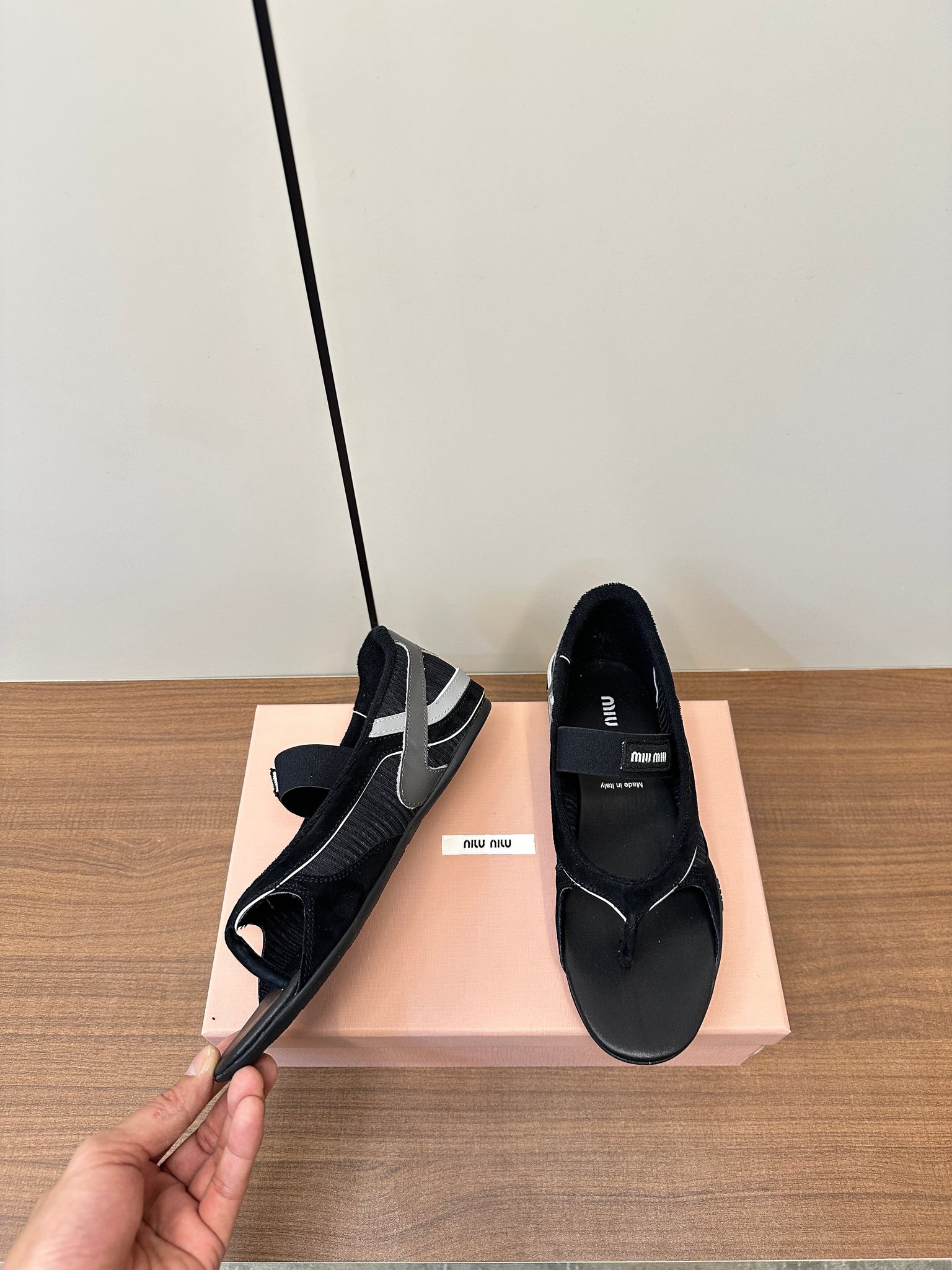Miu Thong Sandals In Black Suede Mix Tech Fabric