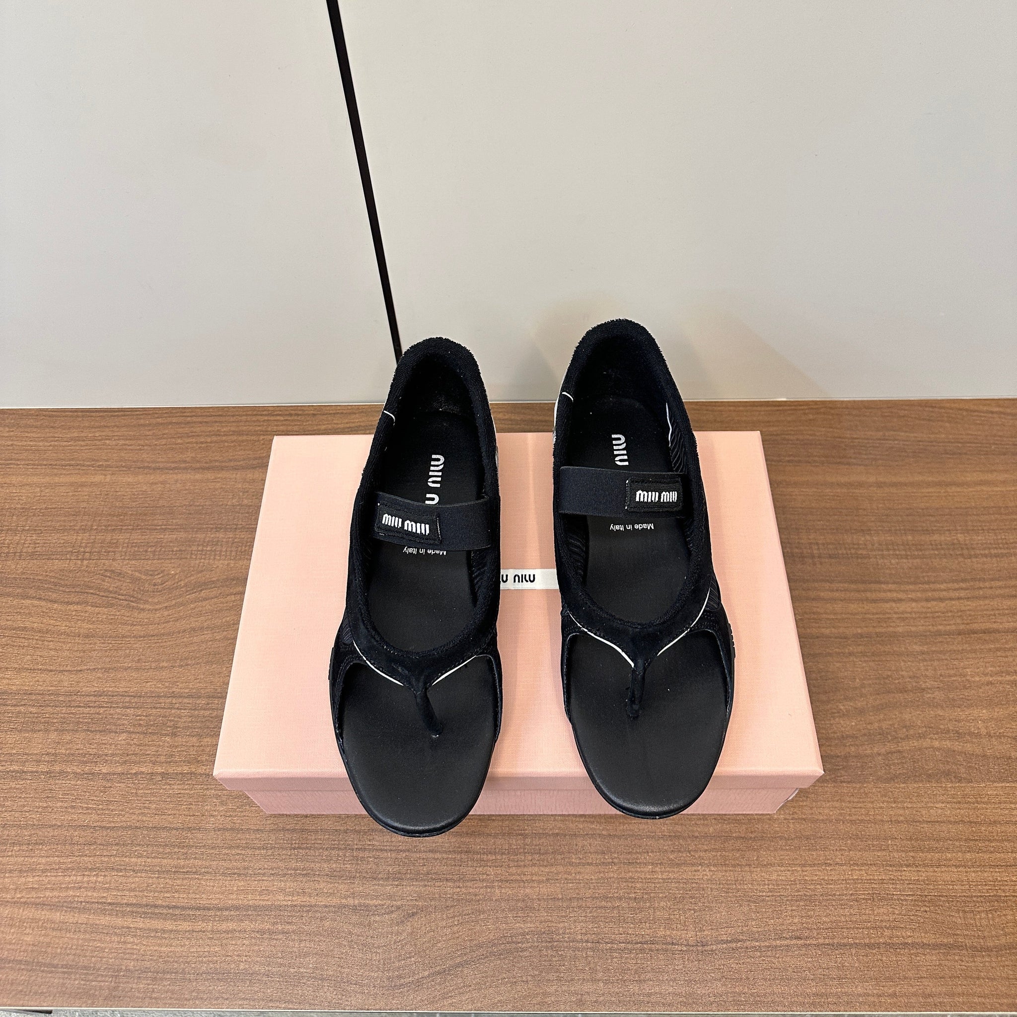 Miu Thong Sandals In Black Suede Mix Tech Fabric