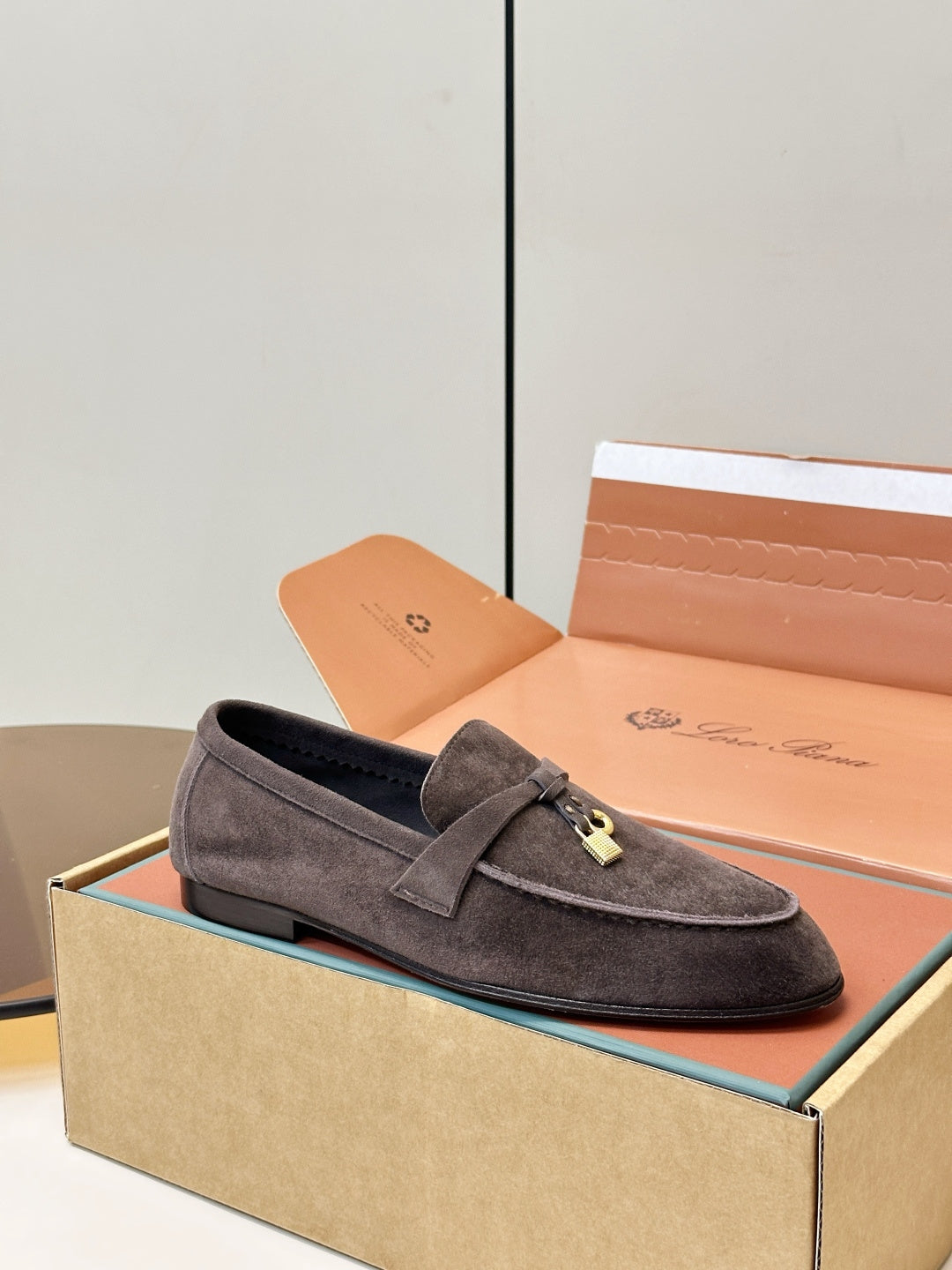 Loro Piana Shoes Joan Loafers Grey Suede Charm 178089