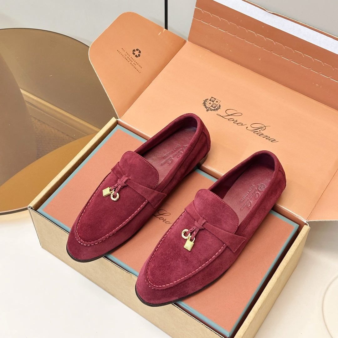 Loro Piana Shoes Joan Loafers Burgundy Suede Charm 178090