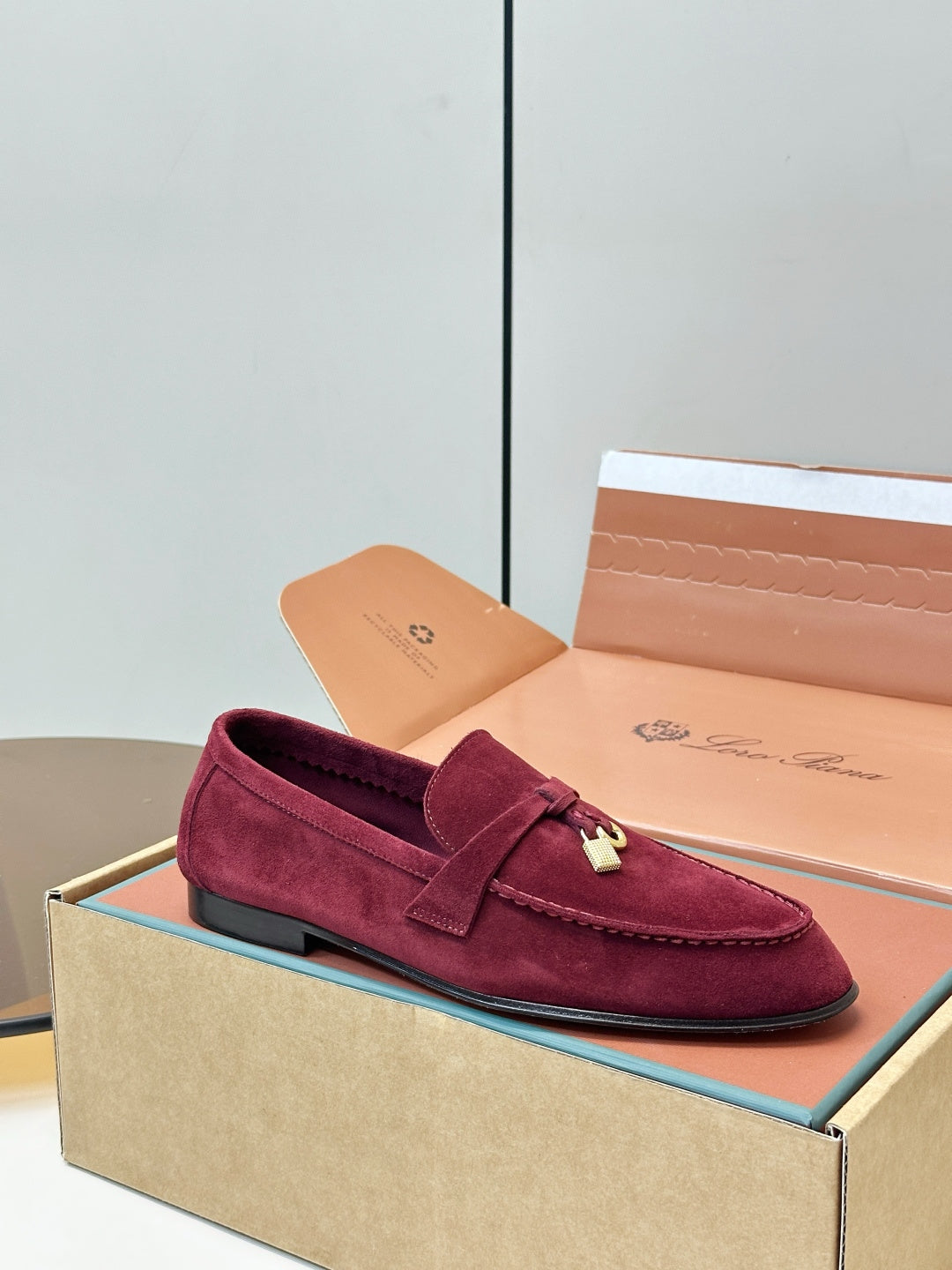 Loro Piana Shoes Joan Loafers Burgundy Suede Charm 178090