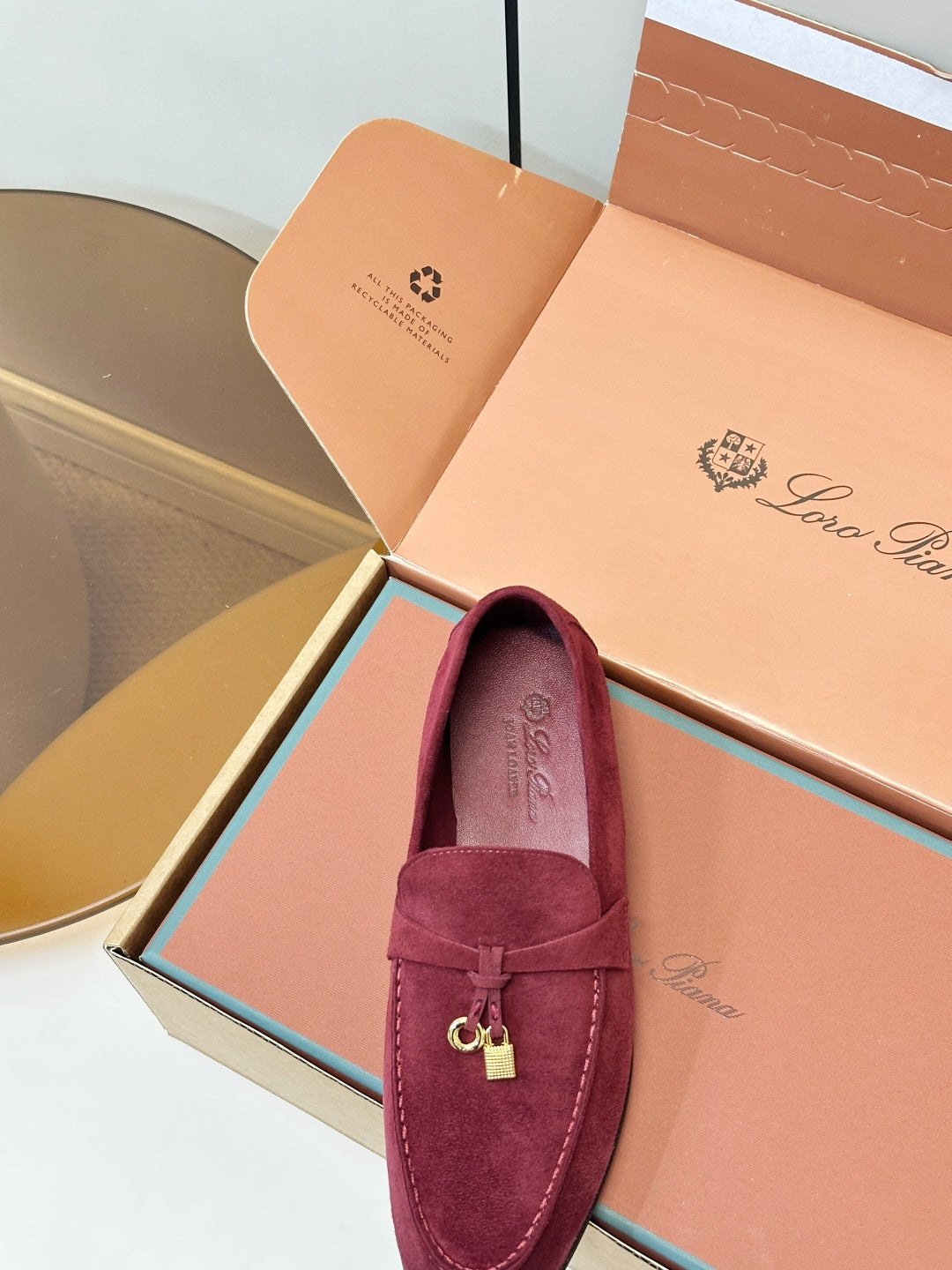 Loro Piana Shoes Joan Loafers Burgundy Suede Charm 178090