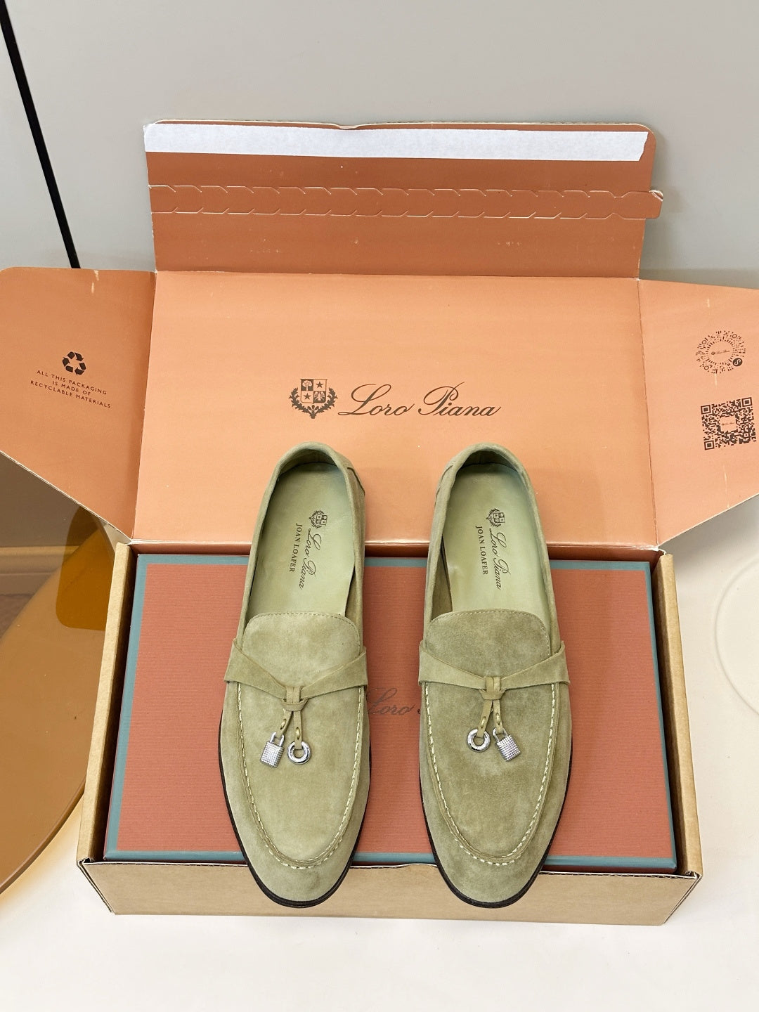 Loro Piana Shoes Joan Loafers White Suede Charm 178093