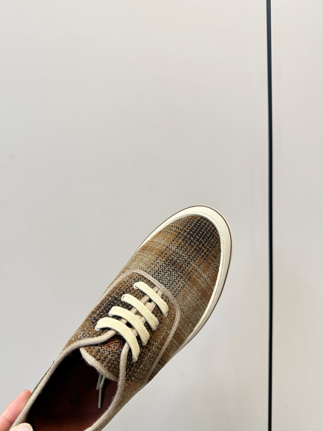 Loro Piana Shoes Nantucket Walk Sneaker Ochre Plaid Wool 178081