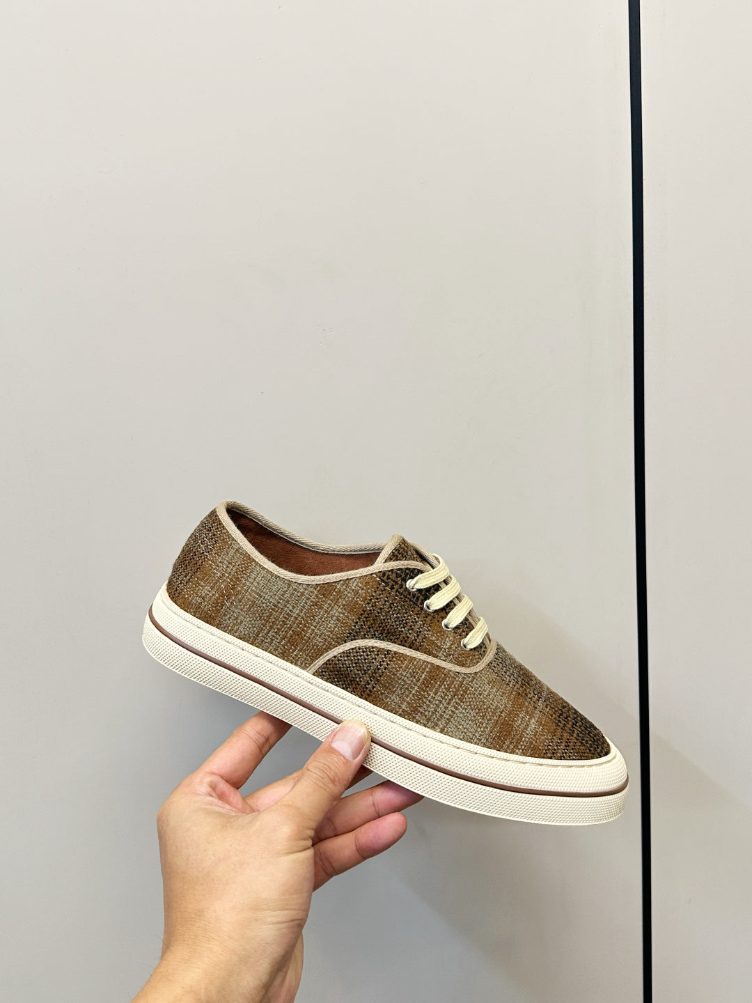 Loro Piana Shoes Nantucket Walk Sneaker Ochre Plaid Wool 178081