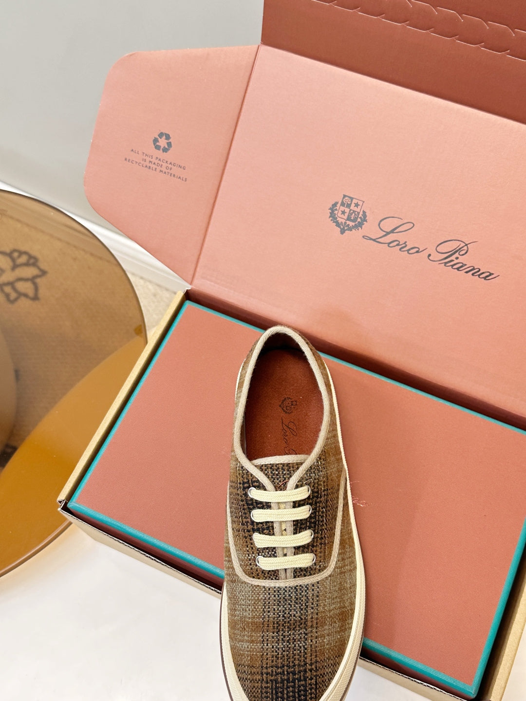 Loro Piana Shoes Nantucket Walk Sneaker Ochre Plaid Wool 178081