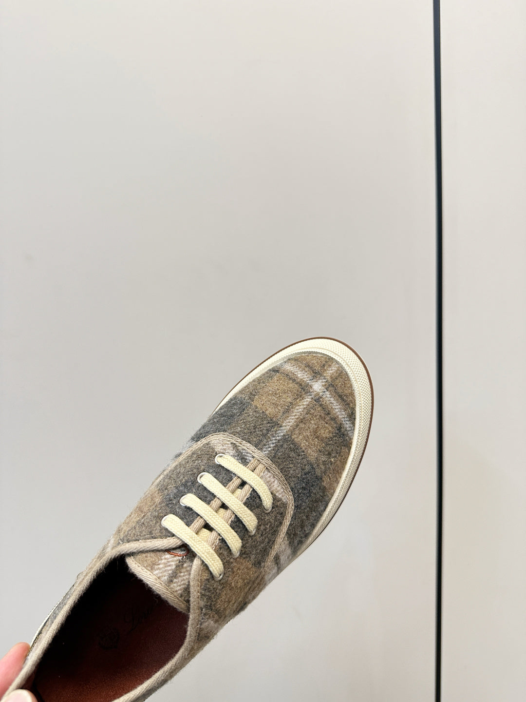 Loro Piana Shoes Nantucket Walk Sneaker Khaki Plaid Wool 178082