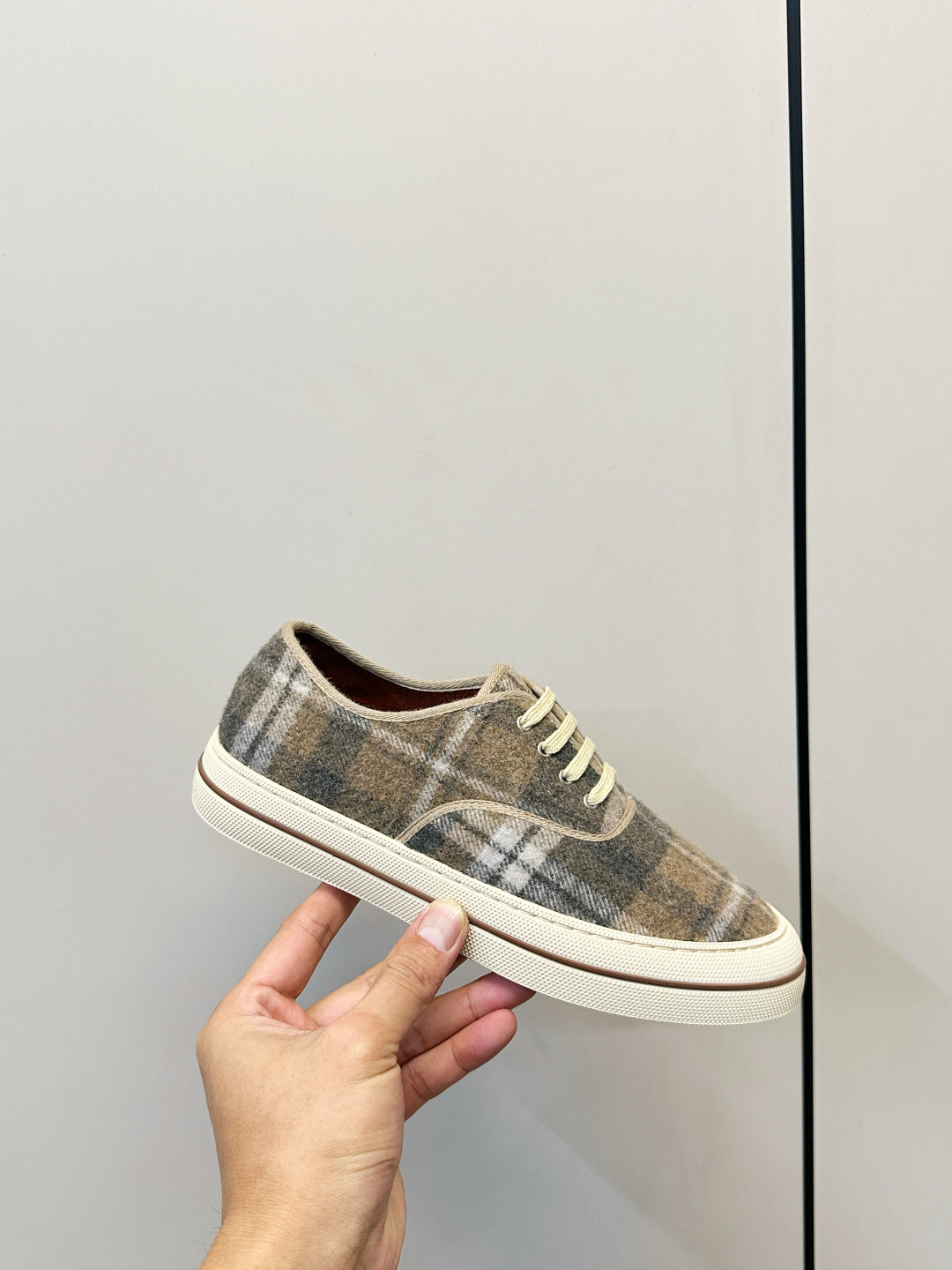 Loro Piana Shoes Nantucket Walk Sneaker Khaki Plaid Wool 178082