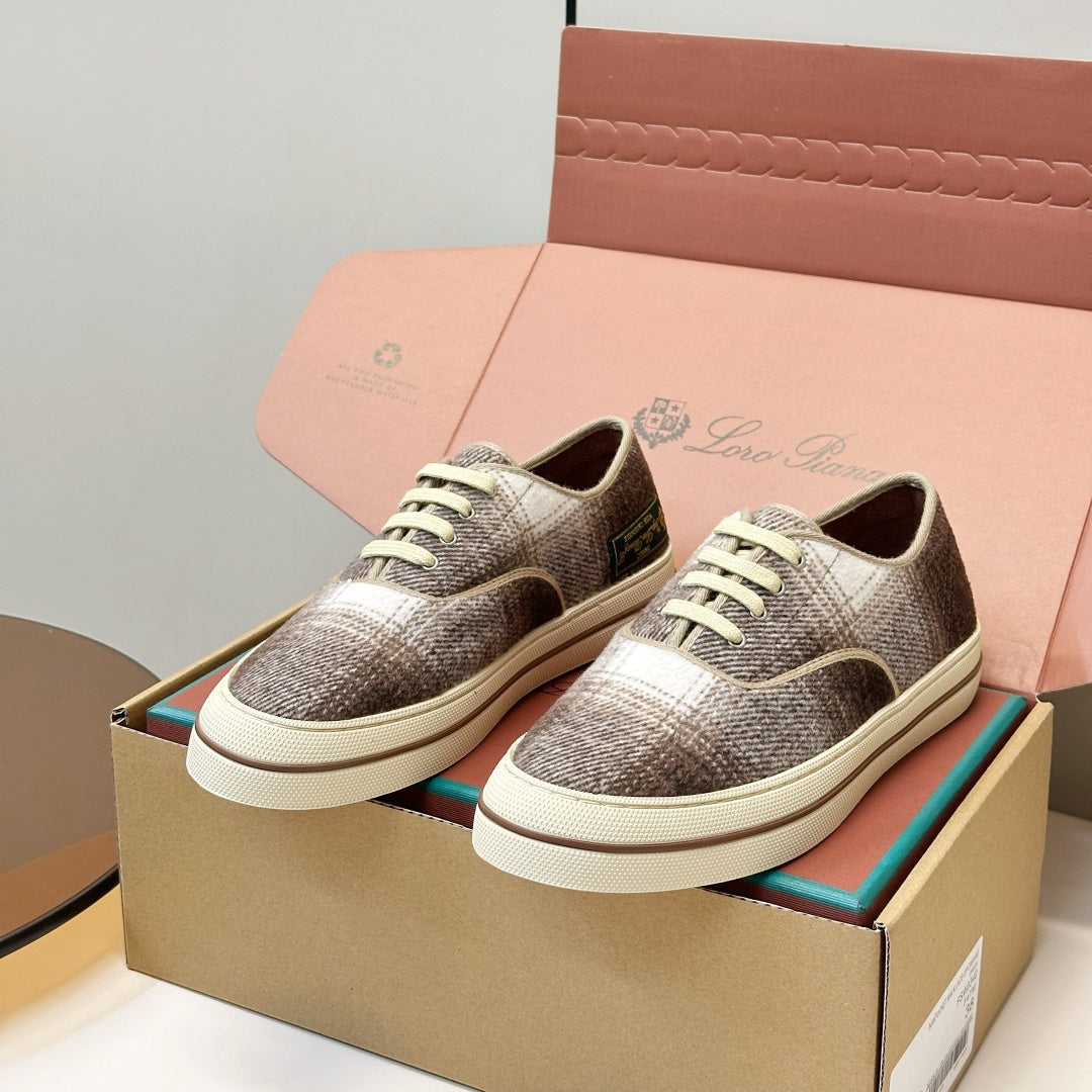 Loro Piana Shoes Nantucket Walk Sneaker Brown Plaid Wool 178083