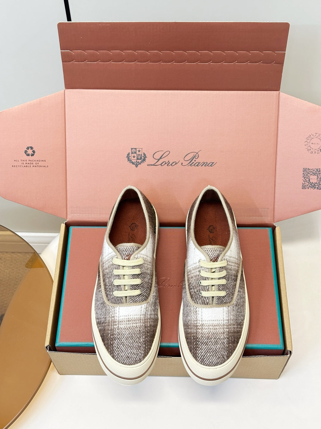 Loro Piana Shoes Nantucket Walk Sneaker Brown Plaid Wool 178083