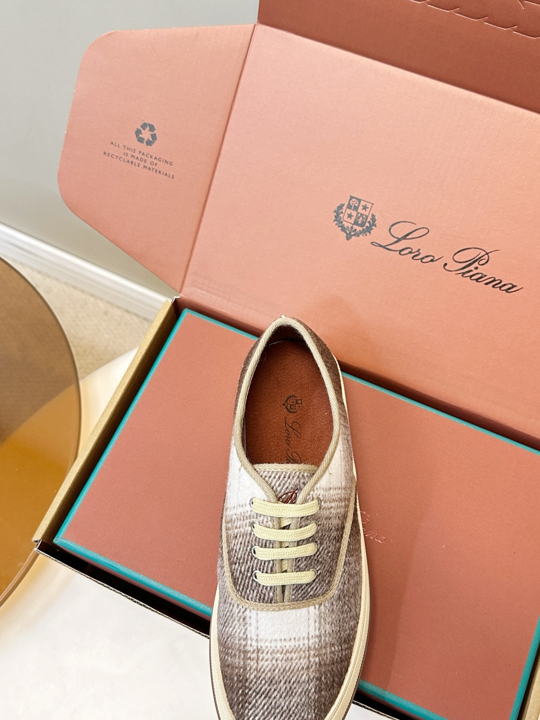 Loro Piana Shoes Nantucket Walk Sneaker Brown Plaid Wool 178083