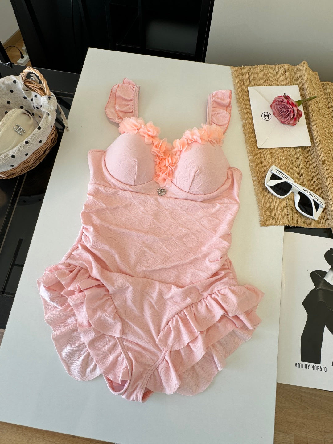 Chanel Ruffles And Floral One-Piece Swimsuit 185849