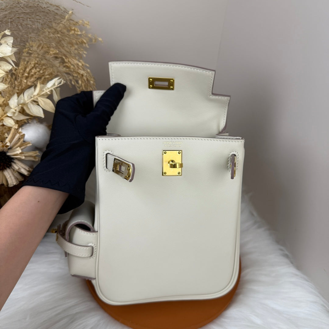 HM Kelly Jump Backpack White Cowhide Gold Hardware 270036