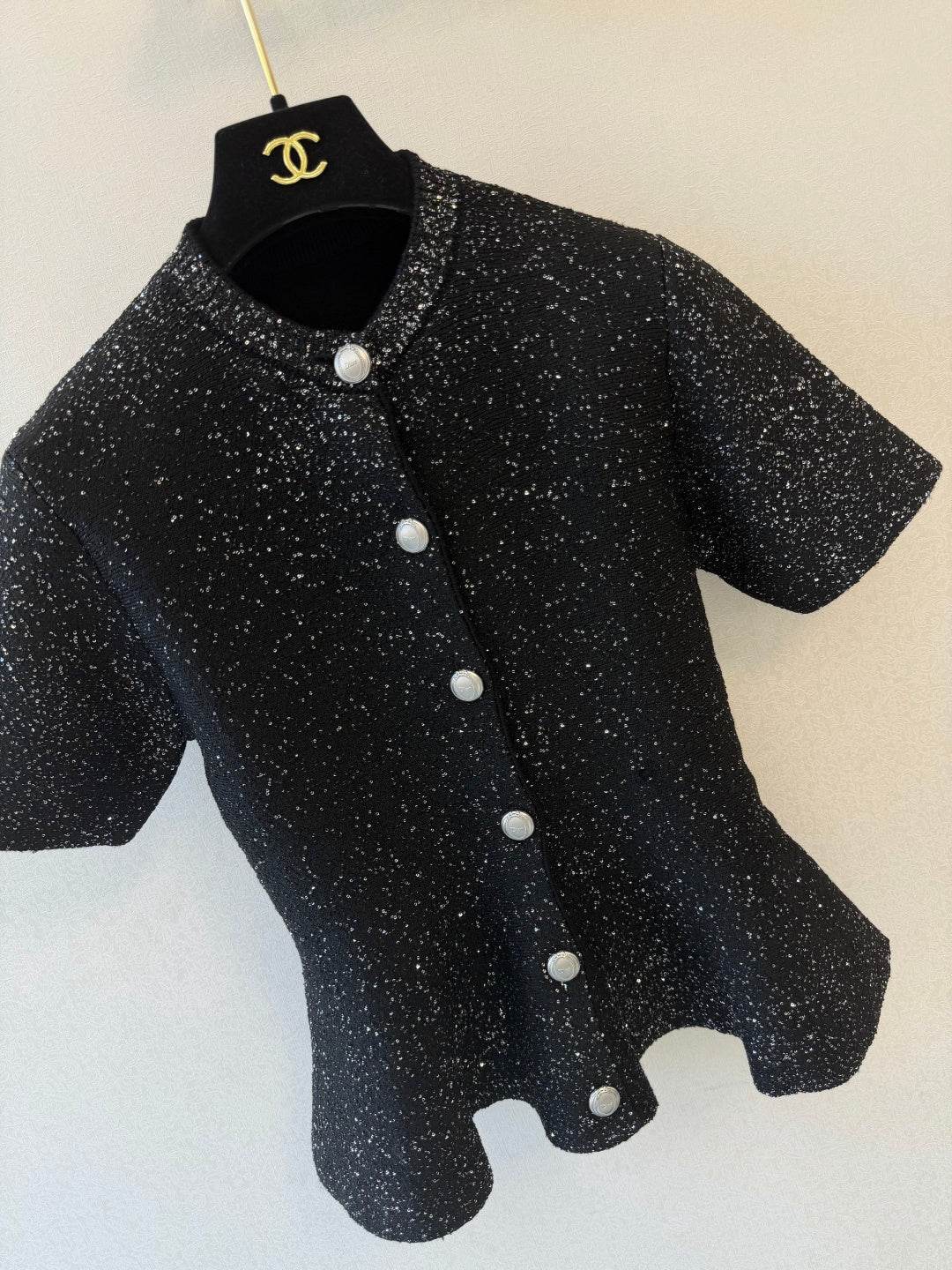 CD 26s Short-Sleeved Peplum Cardigan Black Sequins Wool 423137