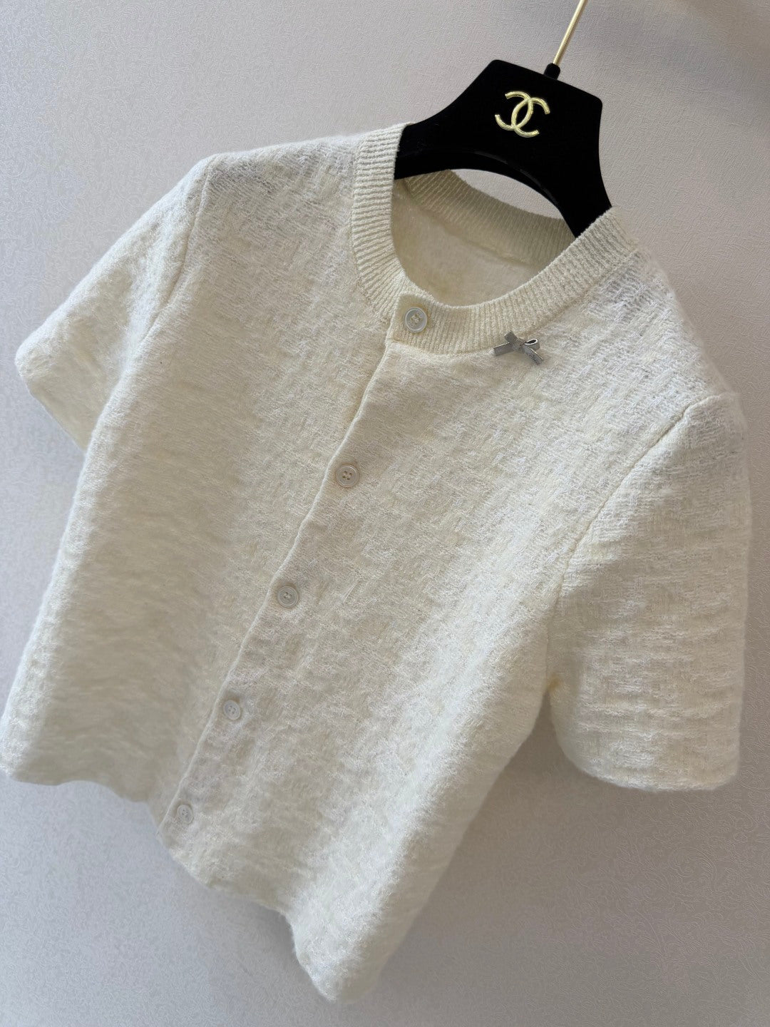 CD 26s Short-Sleeved Cardigan Cream Cotton Wool 423139