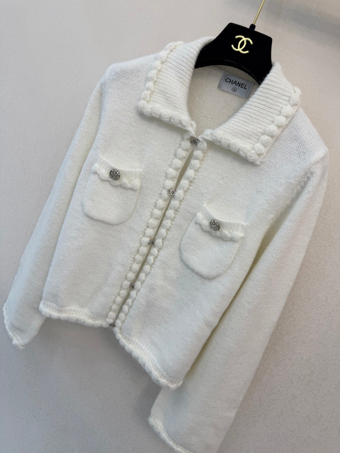CC Braided Trim Knit Jacket White Wool 423146