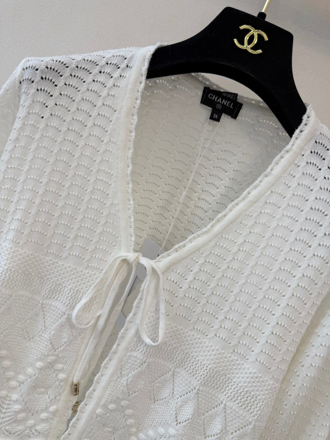 CC 26s Open-Knit Bow Cardigan White Wool 423115