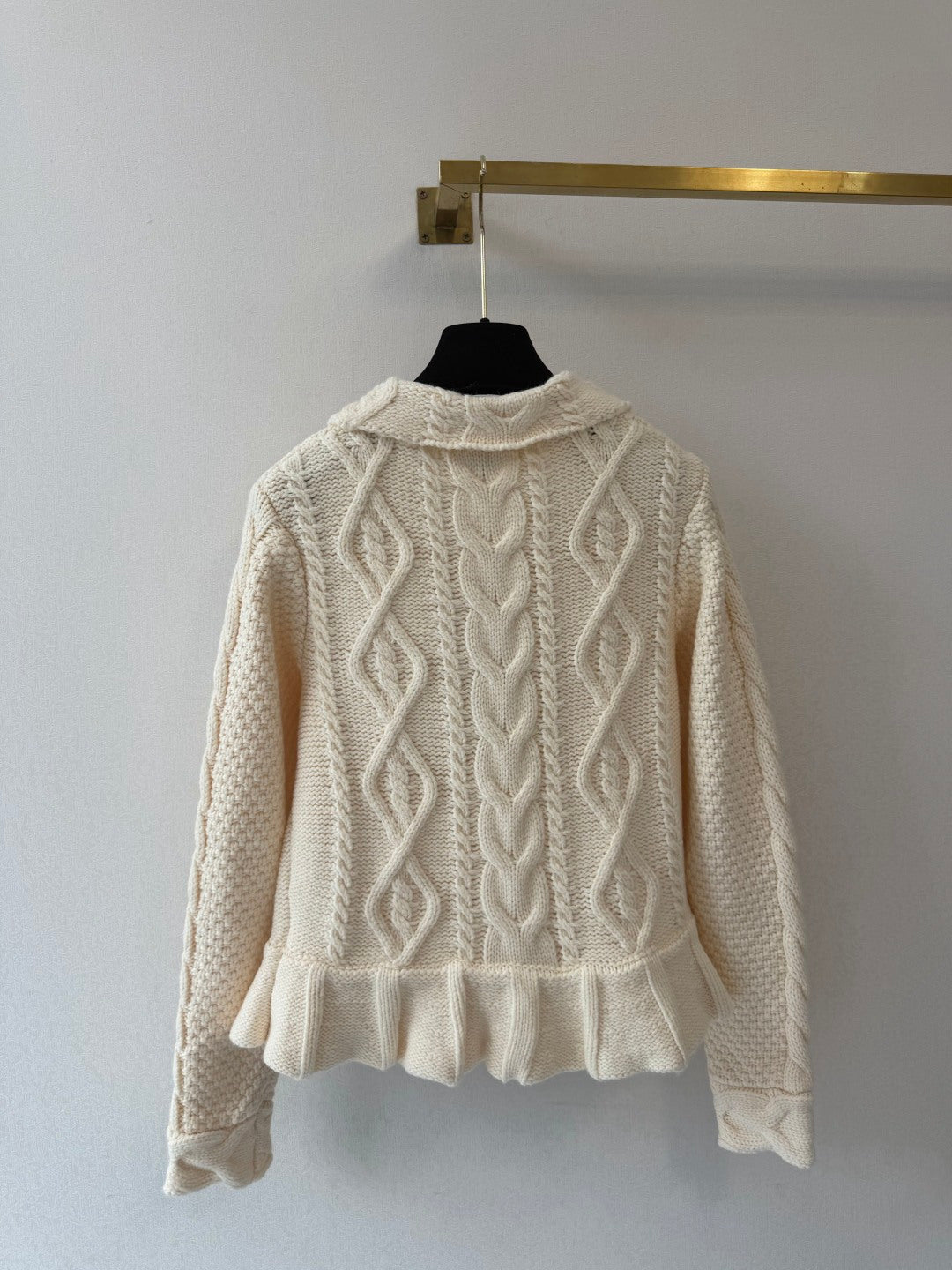 Chanel 2026 Cable Knit Ruffle Hem Collared Cardigan Jacket Cashmere 438210
