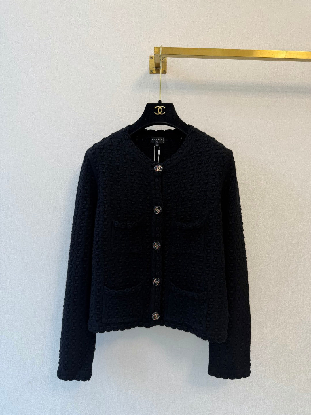 Chanel 2026 Textured Bubble Knit Round Neck Cardigan Jacket Cotton Silk Blend 438201