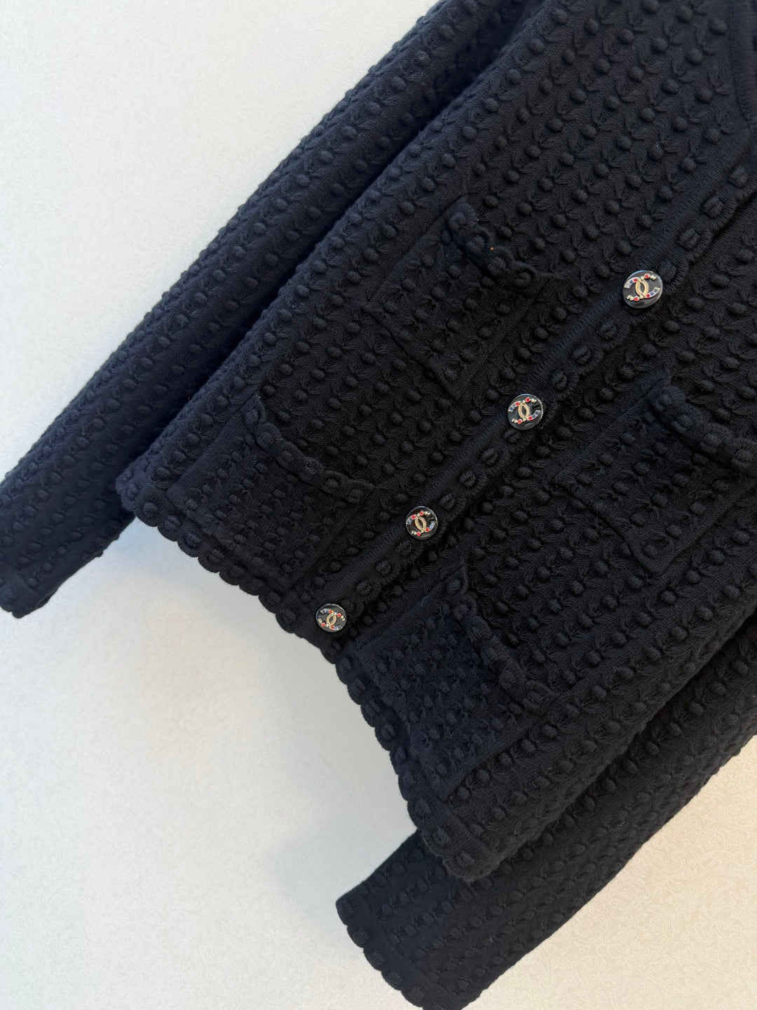 Chanel 2026 Textured Bubble Knit Round Neck Cardigan Jacket Cotton Silk Blend 438201