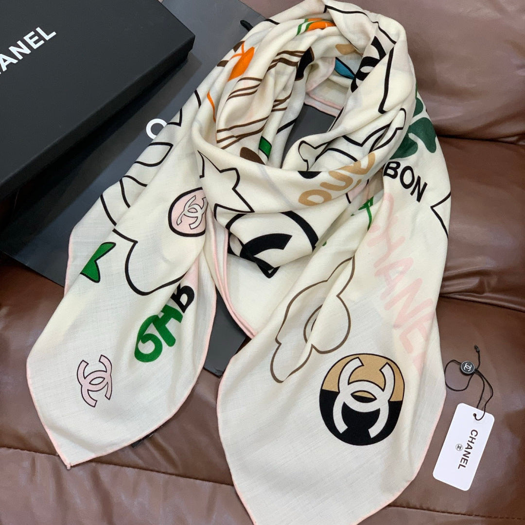 CC Scarf 135cm White Mulberry Silk Cashmere 143723