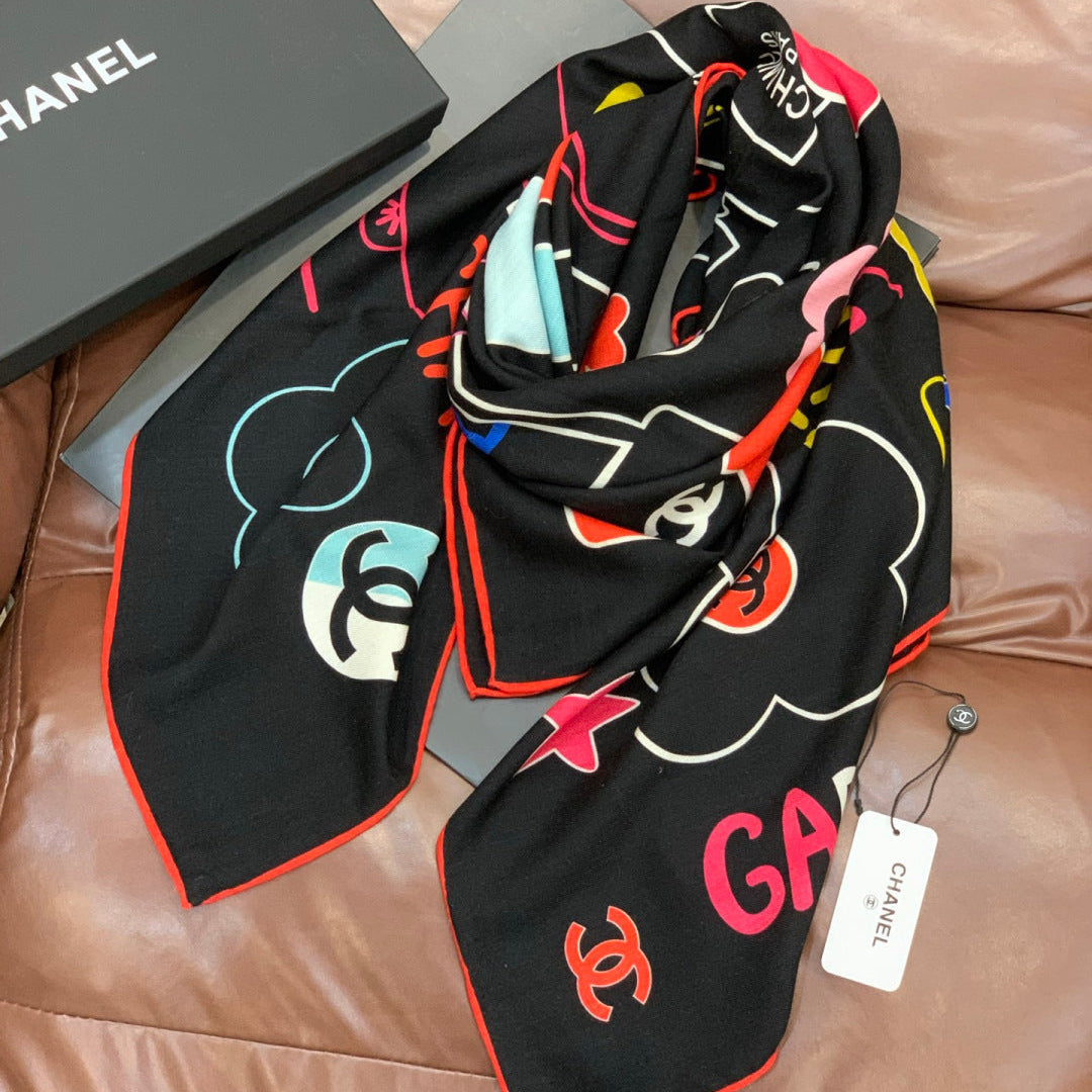 CC Scarf 135cm Black Mulberry Silk Cashmere 143724