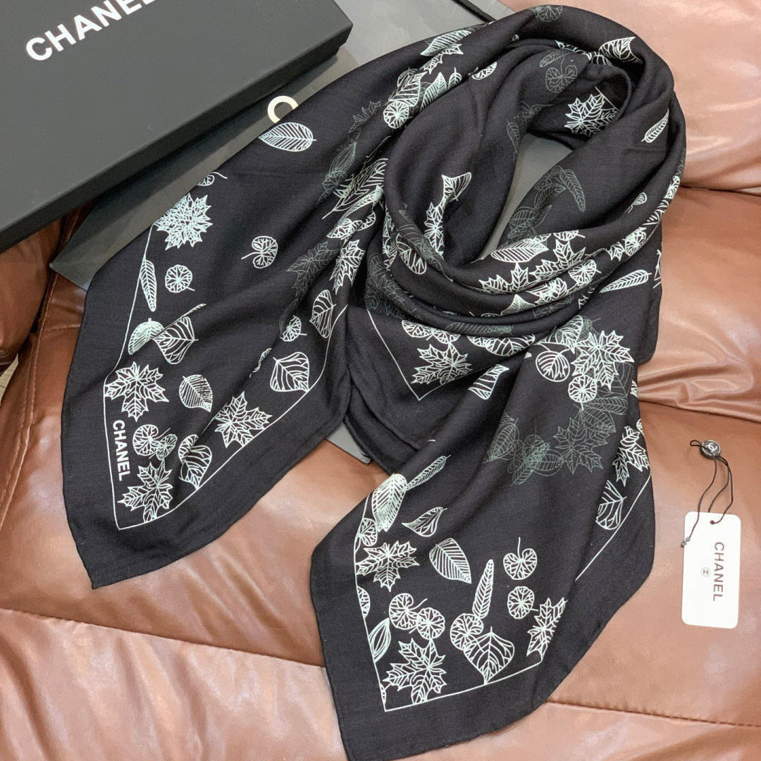 CC Scarf 140cm Black White Silk Cashmere 143729