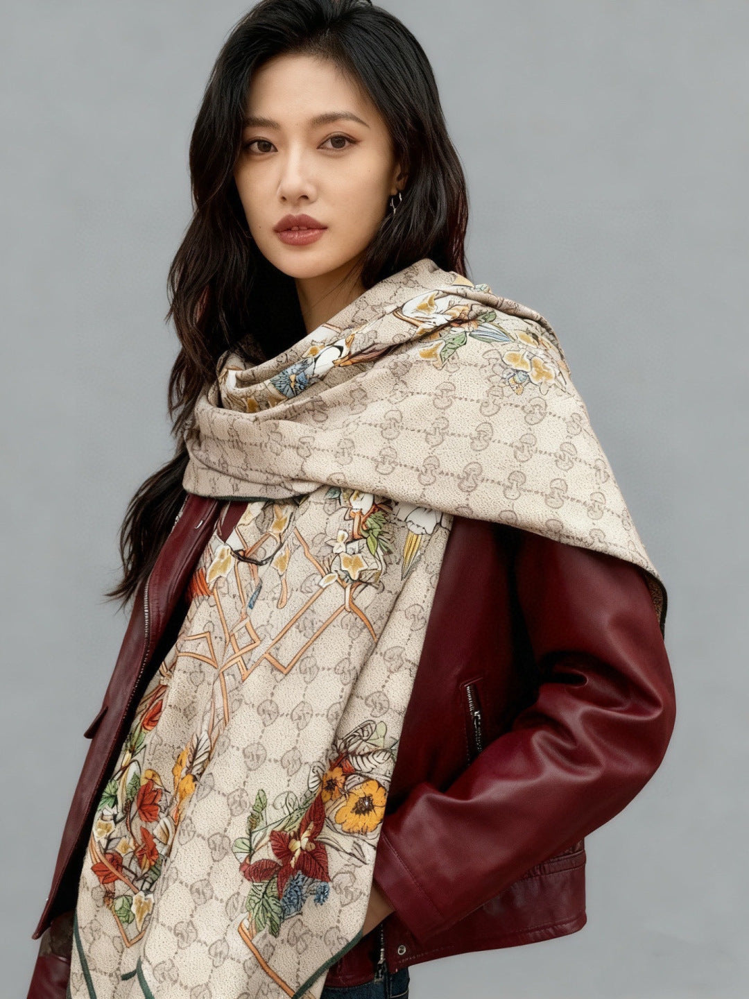 GG Printed Silk Twill Carré 140 cm Brown Multicolour Mulberry Silk Twill 153149