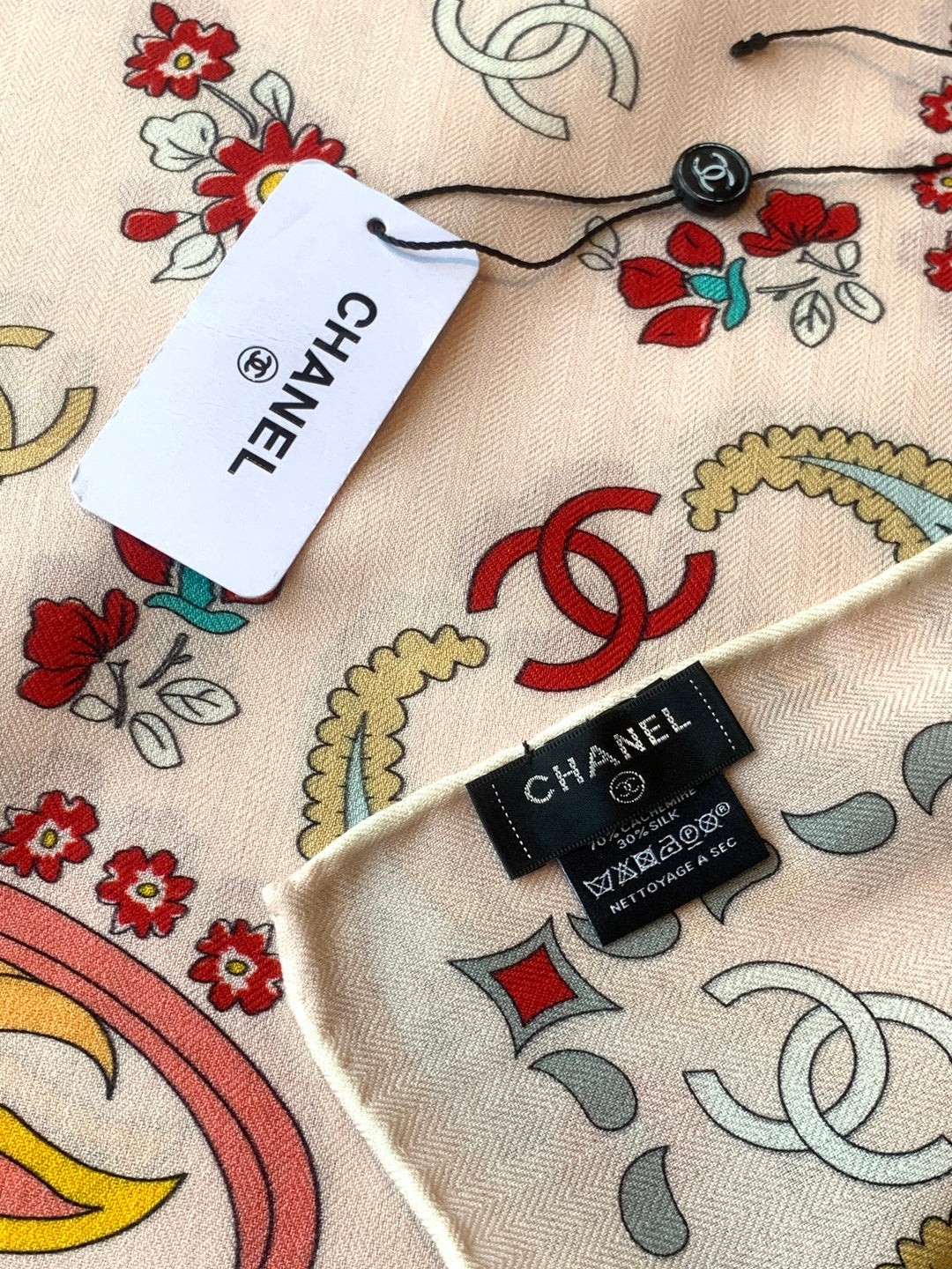 CC Double-Sided Scarf 135cm Ecru Off-white Cream Mulberry Silk Cashmere 153170