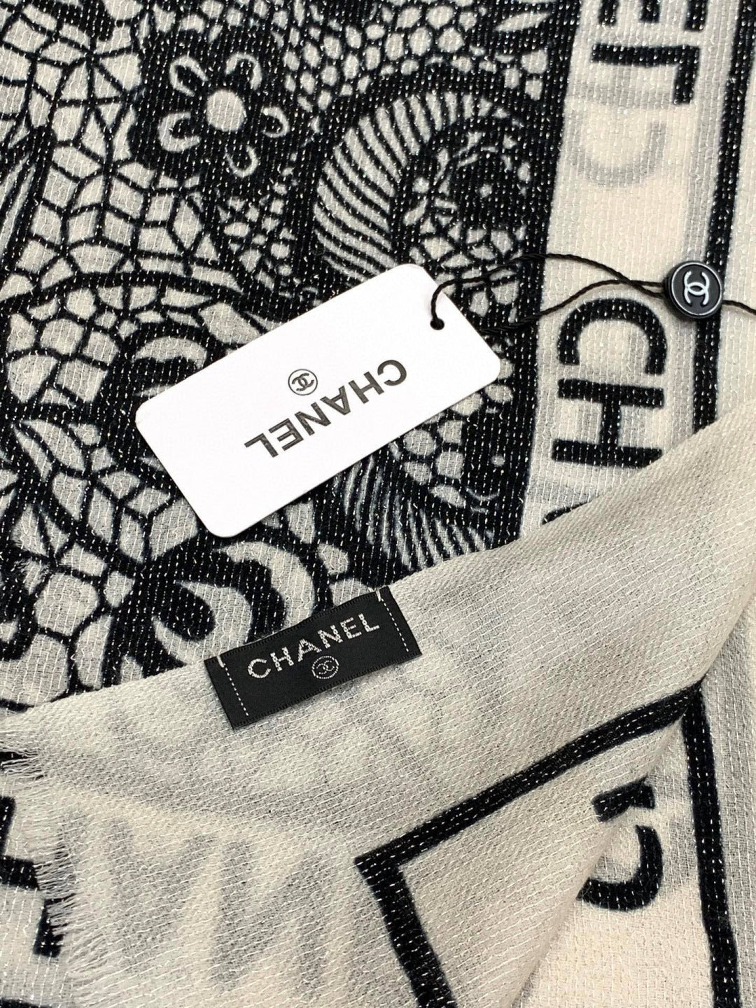 CC Double-Sided Scarf 100*200cm White Black Cashmere 153172