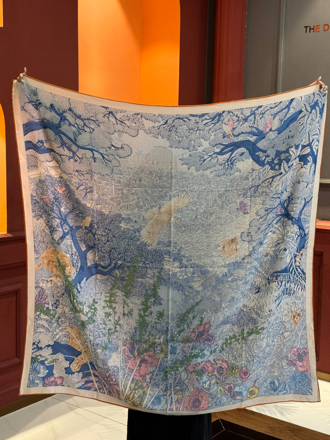 Retour a la Nature Scarf 140cm Blue Colorful Cashmere Silk