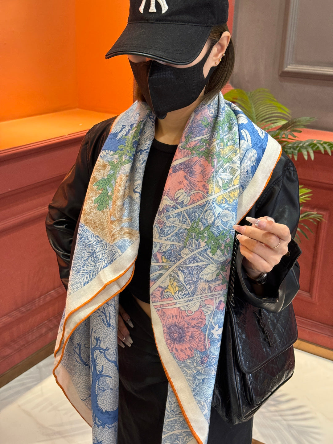 Retour a la Nature Scarf 140cm Blue Colorful Cashmere Silk