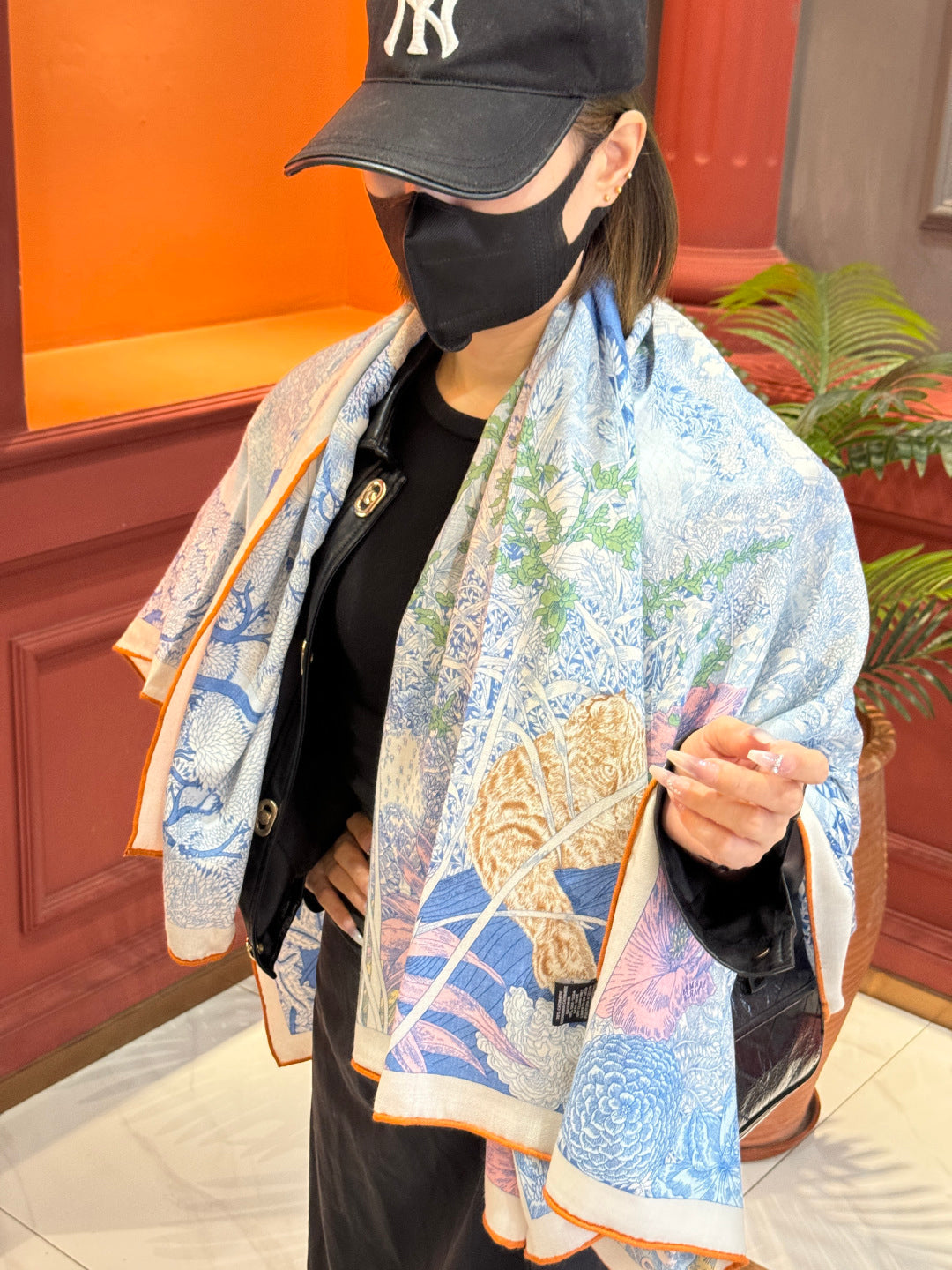Retour a la Nature Scarf 140cm Blue Colorful Cashmere Silk