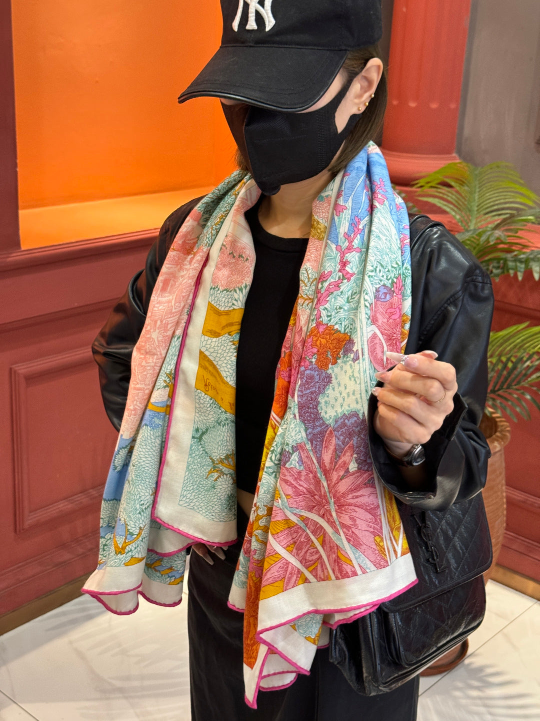 Retour a la Nature Scarf 140cm Pink Colorful Cashmere Silk