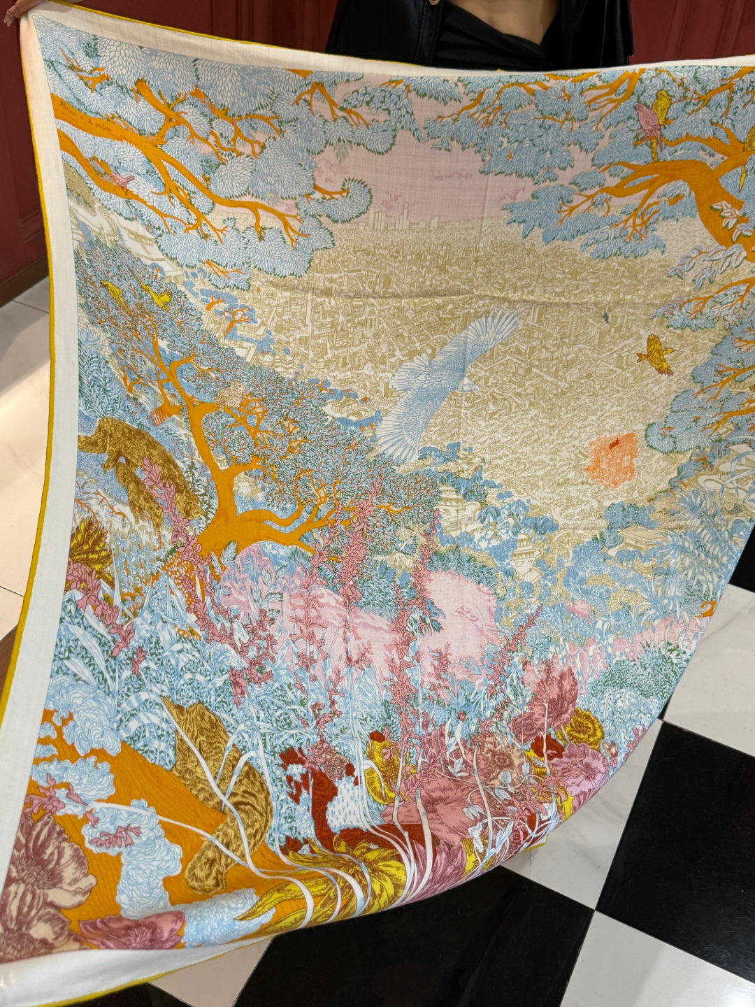 Retour a la Nature Scarf 140cm Yellow Colorful Cashmere Silk
