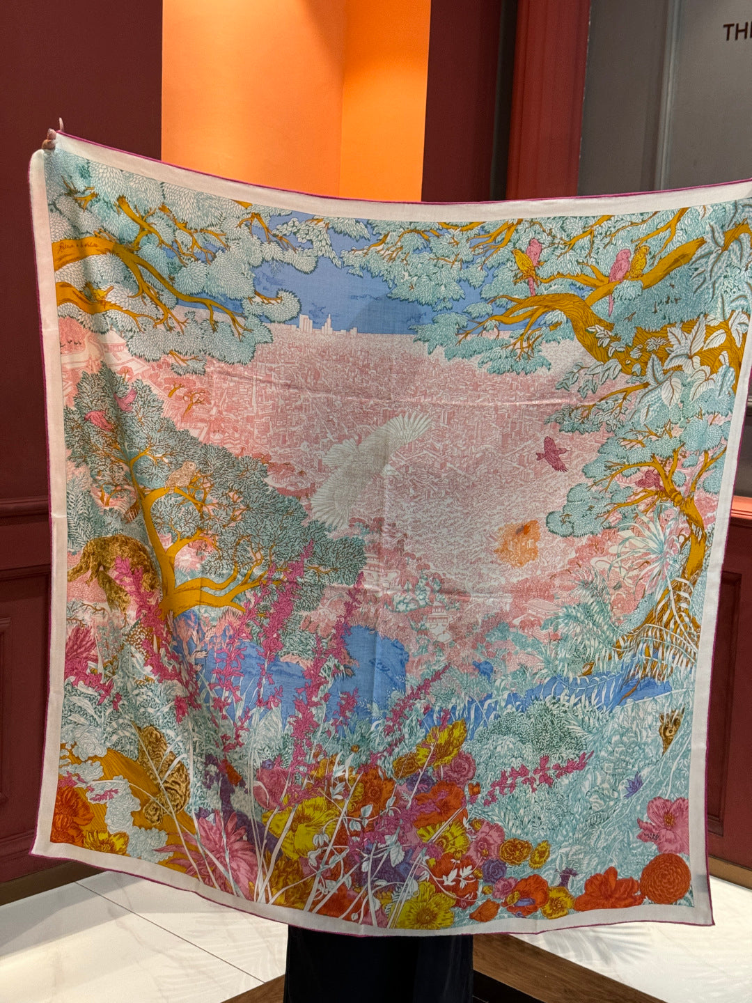 Retour a la Nature Scarf 140cm Pink Colorful Cashmere Silk