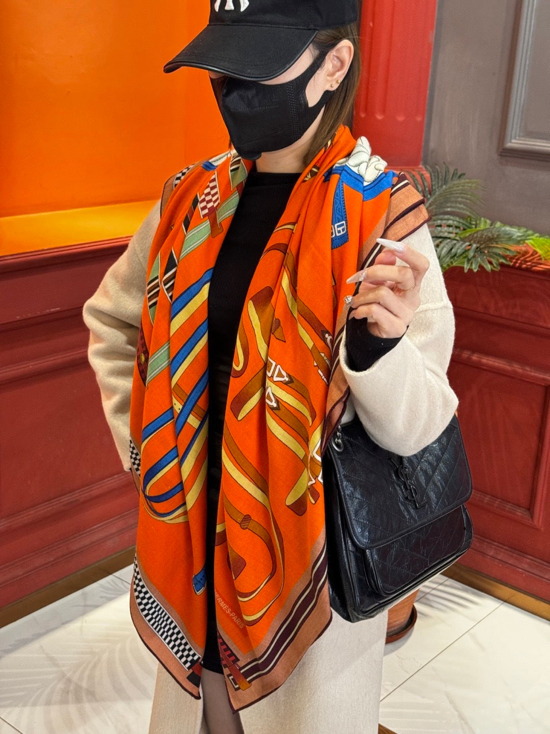 HM Scarf 140x140 Colorful Twill Silk Cashmere 566913