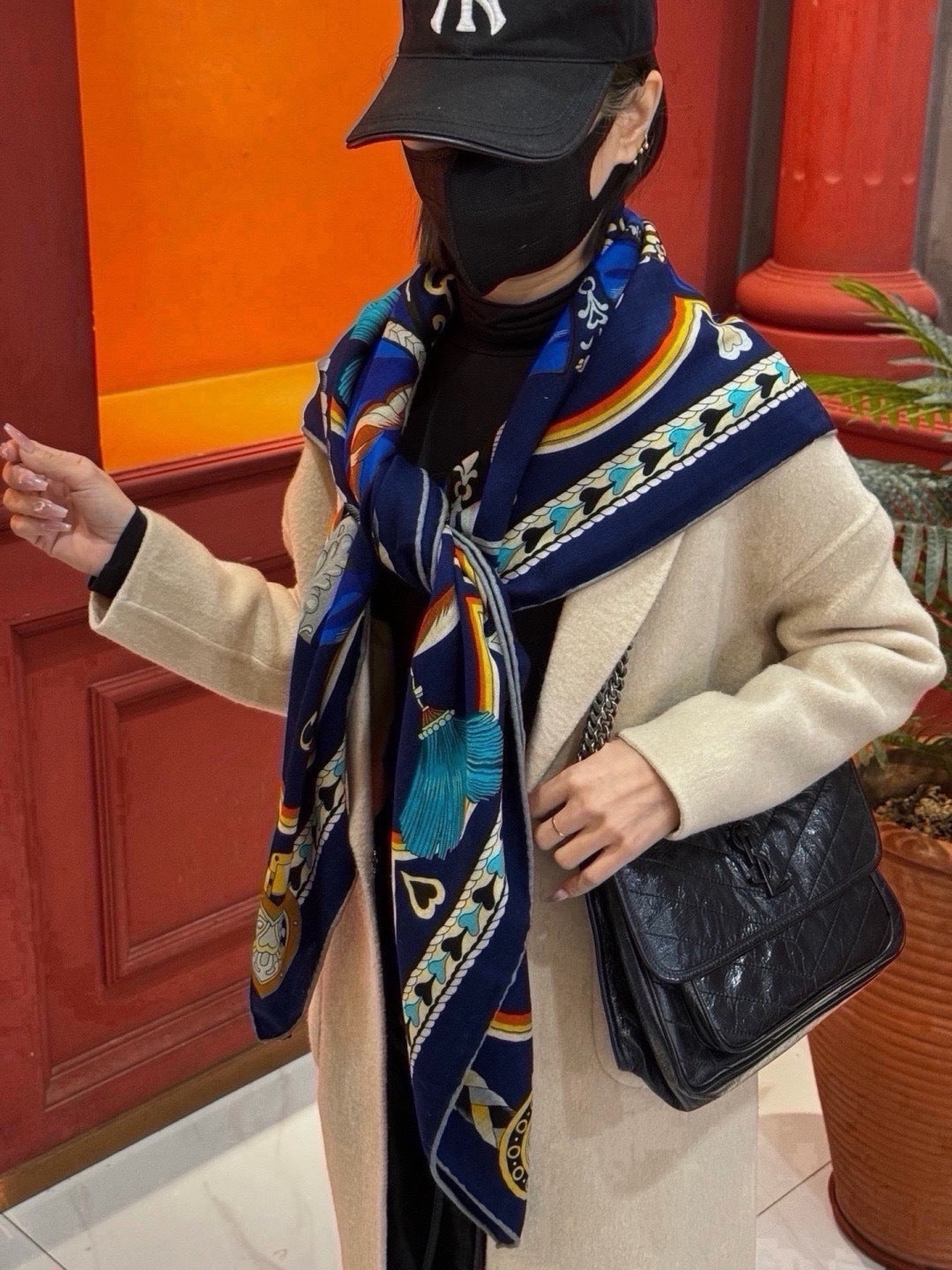 HM Scarf 140x140 Colorful Twill Silk Cashmere 571946