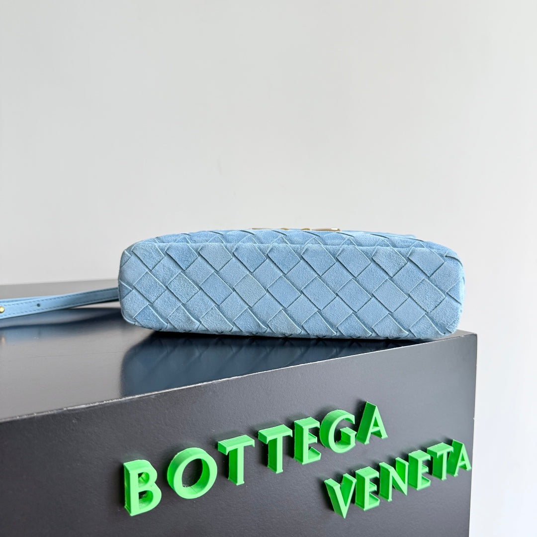 BV Bang Bang Crossbody Bag 22cm Blue Intrecciato Suede