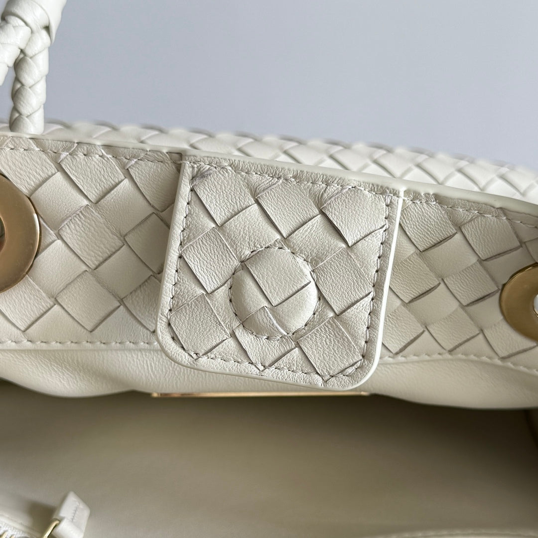BV Basket Handbag 31cm White Intrecciato Leather