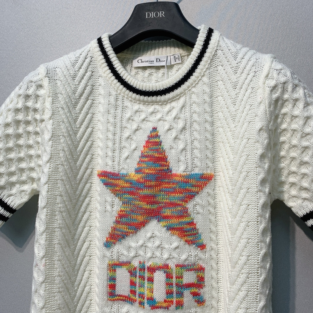 CD Short-Sleeved Sweater White Wool Knit 342102