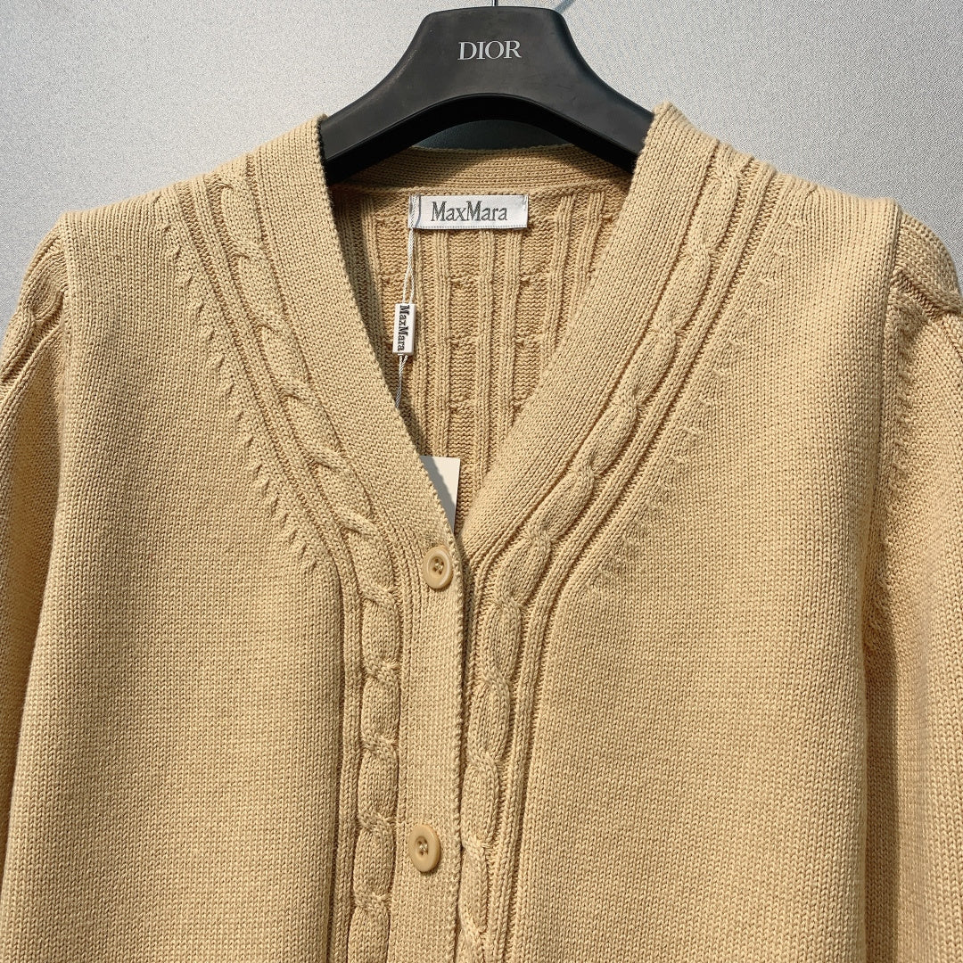 MaxMara Knit V-neck Yellow Wool cardigan 342105