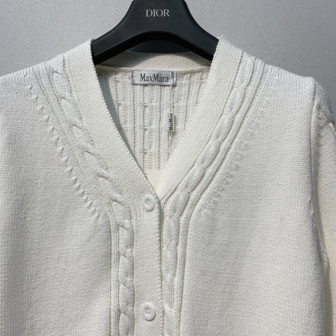 MaxMara Knit V-neck White Wool cardigan 342106