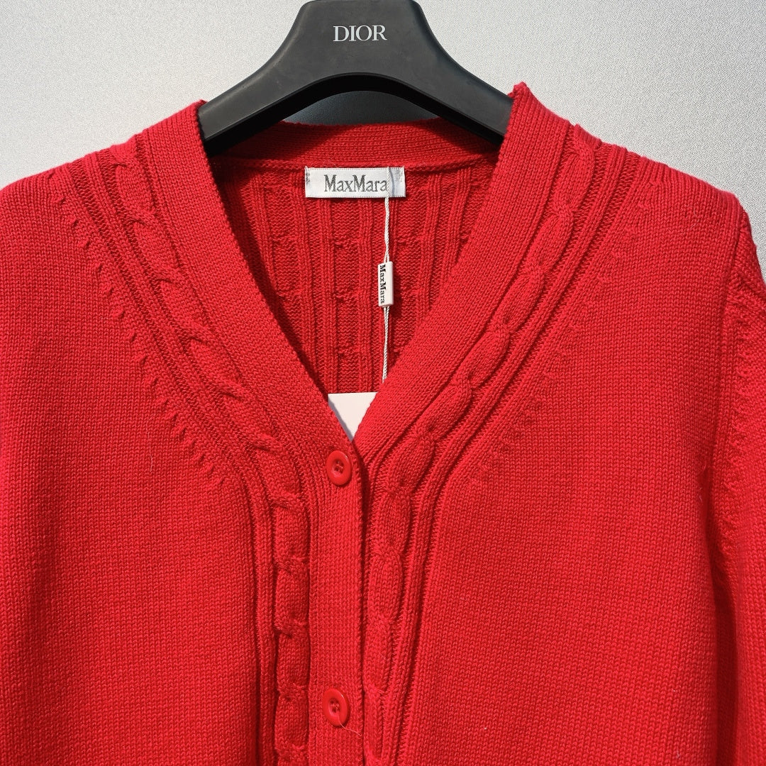 MaxMara Knit V-neck Red Wool cardigan 342107